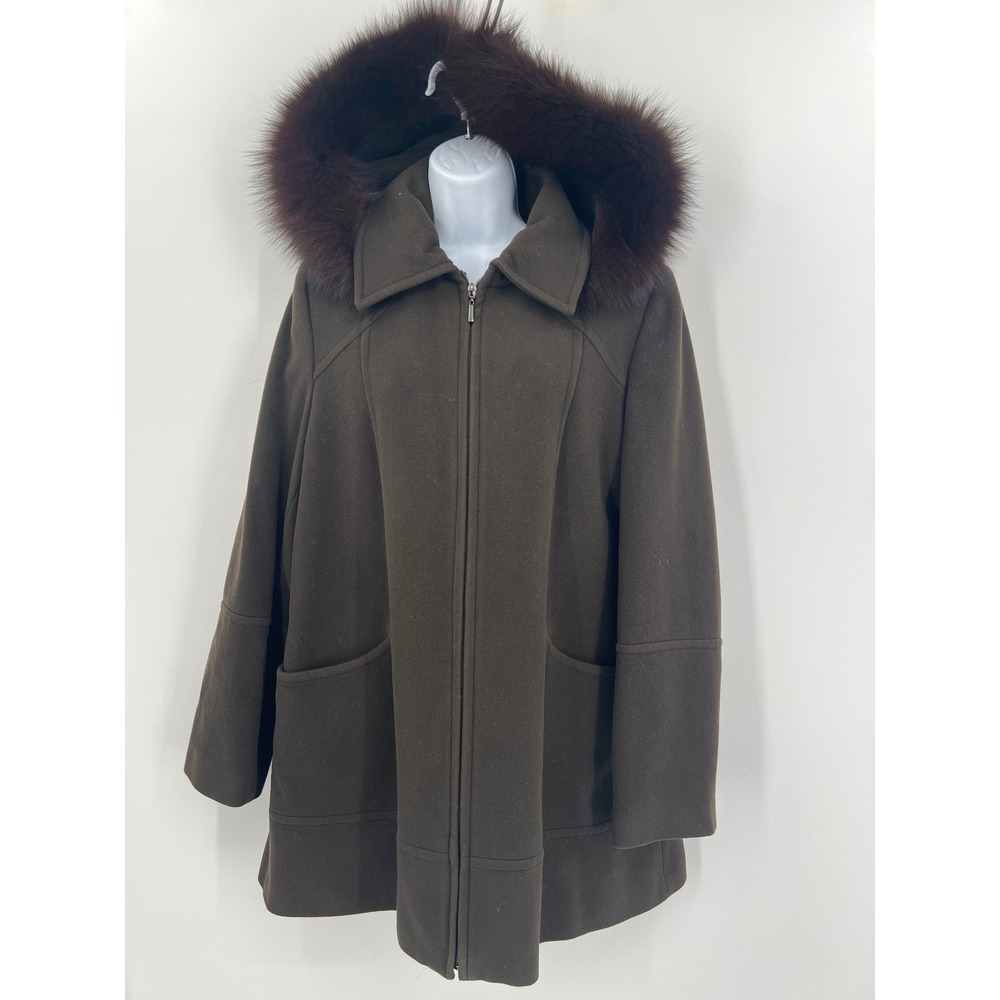 Sachi Collection Wool Cashmere Fox Fur Removable Hood Coat Women's‎ Size L